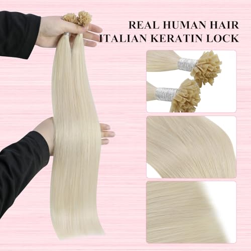 YoungSee U Tip Hair Extensions Human Hair Platinum Blonde 24 Inch Keratin Hair Extensions Platinum Blonde U Tips Extensions Blonde Utip Human Hair Extensions Blonde 50s/50g Hot Fusion Hair Extensions