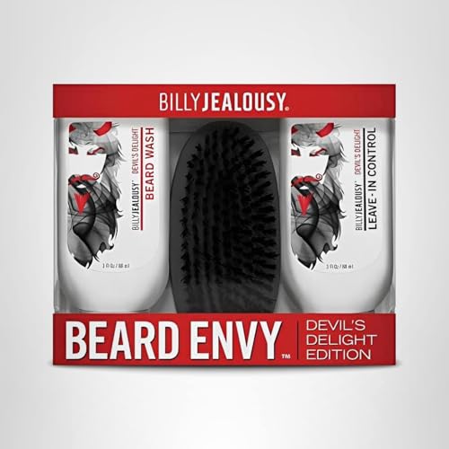 Billy Jealousy Devil's Delight Beard Envy Facial Hair Refining Kit with Beard Wash Facial Hair Control and Boar Bristle Brush for Clean, Hydrated, Soft, Tamed Unruly Mane