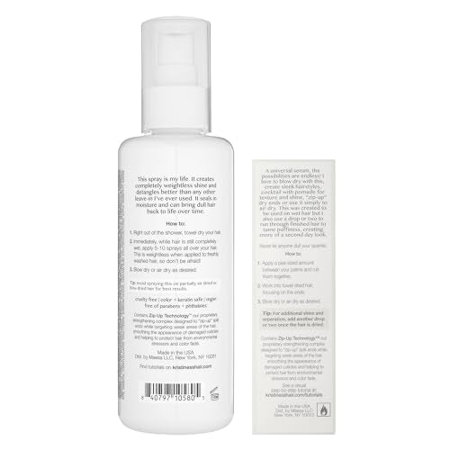 Kristin Ess Styling Bundle, Hydrating Salon Leave In Conditioner Spray for Strength + Shine - Lightweight Anti Frizz Detangler for Women + Weightless Shine Working Hair Serum for Dry Damaged Hair