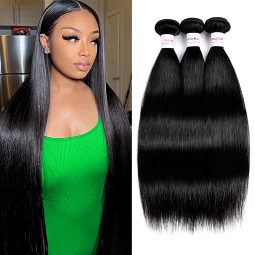 12A Straight Bundles Human Hair 22 24 26 Inch 100% Unprocessed Brazilian Virgin Hair Bundles Straight Hair 3 Bundles Weave Bundles Human Hair Extension