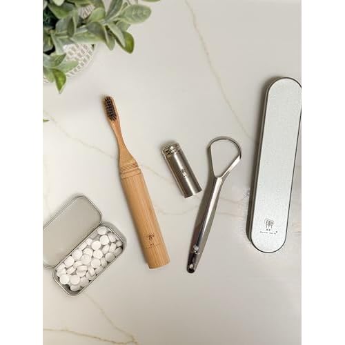 Me Mother Earth 2 pack Stainless Steel Tongue Scraper for Adults with 2 Metal Travel Cases ? Durable Metal Cleaner for Oral Care, Fresh Breath, and Eco-Friendly Dental Care