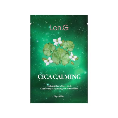 Cica Calming Authentic Glow Sheet Mask - Skin Soothing for Sensitive Blemish Troubled skin, Heartleaf, centella asiatica extract, hydration, skin barrier, Korean skincare, 10 sheets/0.7 oz