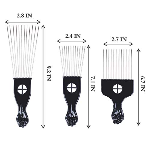 Hair Picks - Black Metal Afro Combs for Hair Styling, Fist Pick for Women and Men
