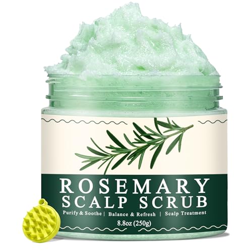 Scalp Scrub, Scalp Exfoliator with Rosemary & Mint, Hair Treatment for Itchy Scalp, Dandruff & Buildup Removal, Scalp Treatment with Scalp Massager for Detox & Nourishment / 8.8oz