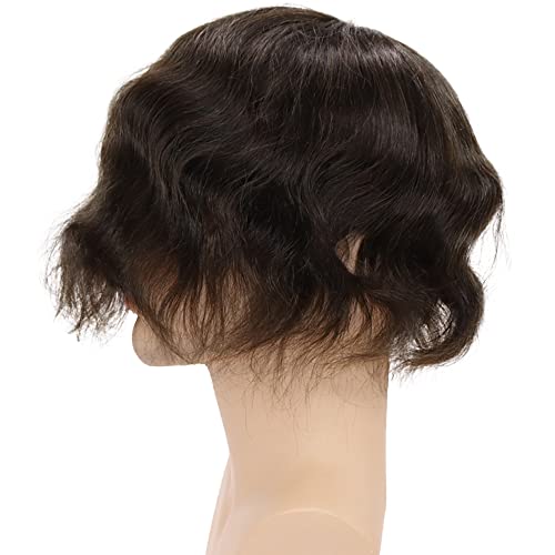 Toupee for Men European Real Human Hair Replacement Systems Men Hairpieces Fino Mono Lace Center Thicker Skin PU Hair Piece for Man Wigs 8x10 Inches #3 Dark Brown Color