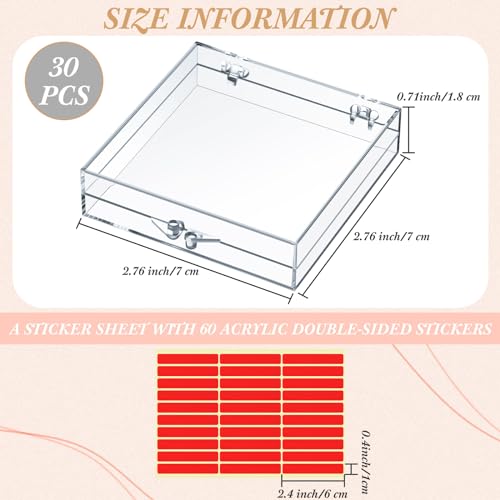 Landhoow 30-Piece Press on Nail Storage Box with 60-Piece Double-Sided Tape Acrylic Nail Display Case Packaging Organizer for Art Home Business Salon(Clear)