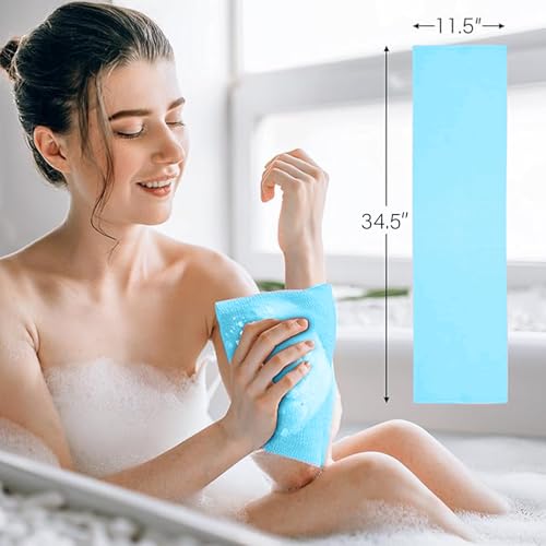 Yiclick Exfoliating Washcloth Towel [3 Pack], Japanese Exfoliating Bath Wash Cloth for Body Exfoliation, Korean Back Scrubber Washer for Shower, African Net Sponge Brush Loofah Exfoliator (Blue)