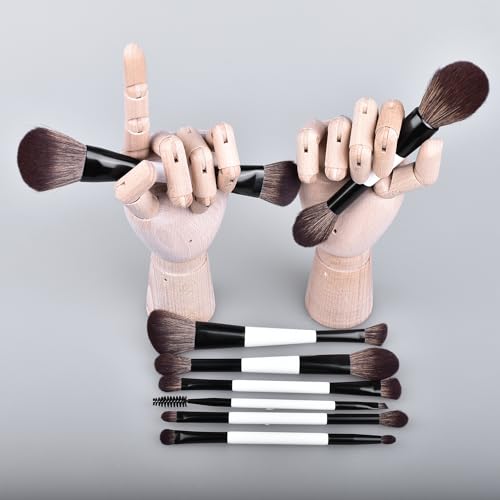 Portable Makeup Brush Set 8pcs Dual Kabuki Powder Concealers Eye shadows Blush Eyeliner Eyebrow Contour Eye blending Brushes (8IN16 brush set with cleaner &Sponge &b)
