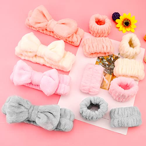 12PCS Microfiber Makeup Headbands and Wristbands Set for Women & Girls - Soft Elastic Bow Headbands with Highly Absorbent Wristbands for Face Washing, Shower, Skincare & Gifts