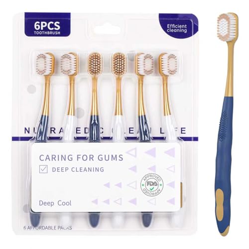 Soft Toothbrushes for Adults, Medium Manual Wider Head Tooth Brush, Good Cleaning Effect for Sensitive Teeth Oral Gum Recession (6 Pack)