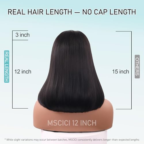 12" Glueless Long Bob Wig Human Hair, Upgraded 5x5 HD Lace Closure Wig 100% Raw Human Hair, No Chemical Process Odor-Free, Pre Plucked Pre Cut Wear n' Go Wig Pre Bleached Knots Natural Black
