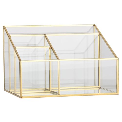 Alipis Glass Makeup Organizer with Gold Trim, Multi-Functional Cosmetic Storage Case for Vanity, Lipstick, Jewelry, Makeup Brush, Eyeliner Holder, 7.67 X 5.70 X 5.11 Inches