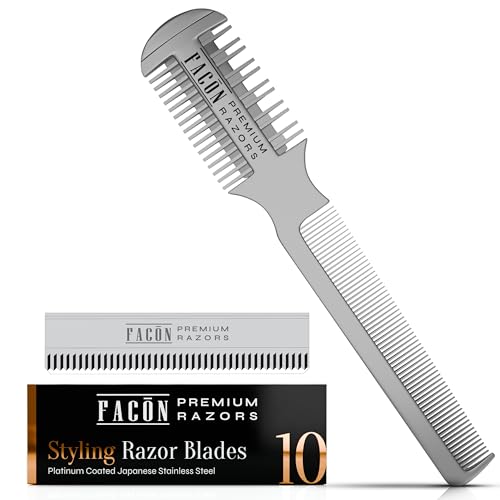 Fac?n Razor Comb for Hair Cutting - Professional Hair Cutting Comb Kit with 12 Replacement Blades, Double Edge Shaper for Salon & Home, Premium Styling Thinning Texturizing Split Ends Trimming Razor