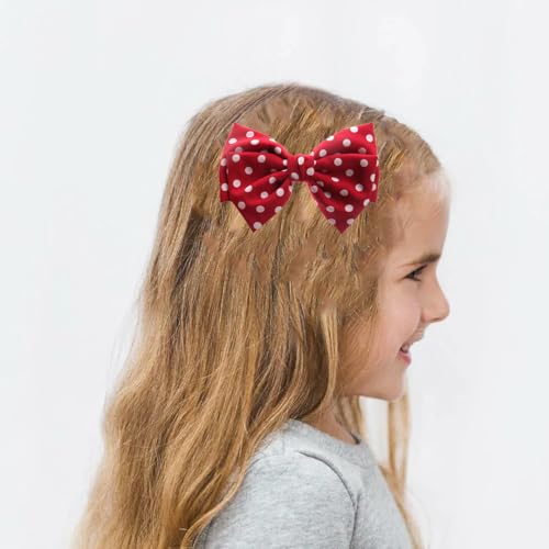 Polka Dot Bow Hair Clips - Handmade Duckbill Fabric Bow Hair Barrettes Clips French Spotted Bowknot Slides Hair Barrettes Accessories for Women Girls (Red-Polka Dot)