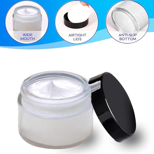 24 Pack 1 oz Round Clear Glass Cosmetic Jars with Inner Liners and Black Lids, Travel Glass Jars, Cosmetic Containers for Lip Balms, Powders, Makeup, Cream, Eyeshadow, Slime, Paint