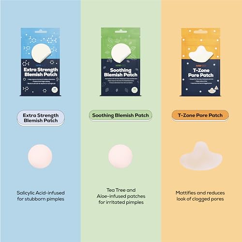 Hanhoo Soothing Blemish Patch, Extra Strength Blemish Patch, and T-Zone Pore Patch Bundle, 88 Total Patches, with Salicylic Acid, Tea Tree, and Aloe, Blackhead and Acne Treatment, Acne Stickers