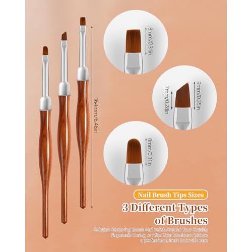 3PCS Nail Art Clean Up Brushes, Round/Angled/flat Acetone Resistant Gel Nail Polish Remover Brush, Nail Brushes for Tidying Up Polish Mishaps on Cuticles, and Nail Art Designs£¨Wood color£©