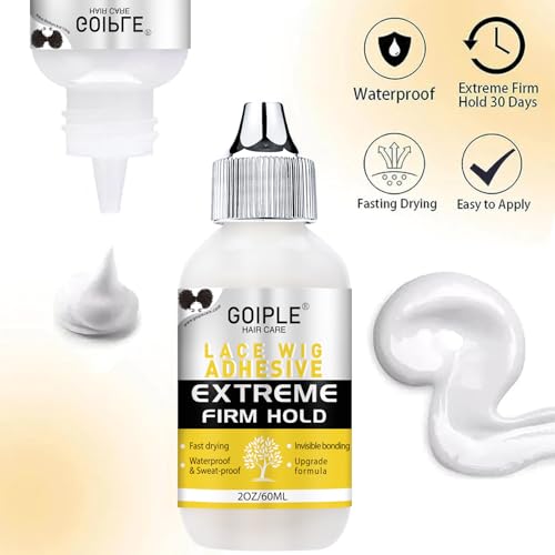 2 OZ Wig Glue for Lace Front Wigs, Waterproof Lace Hair Glue for Wigs, Fast Dry Lace Bond Strong Hold Transparent Laces Adhesive for Hair Replacement (60ML)