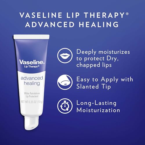 Vaseline Lip Therapy Advanced Healing 3-Pack ? White Petroleum Moisturizing Lip Balm for Extremely Dry Lips, 0.35 Oz Ea