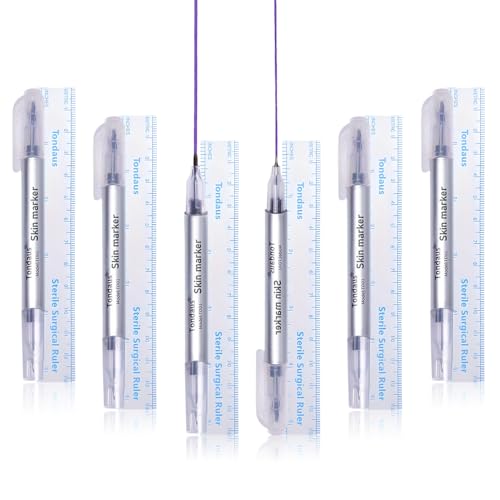 6pc Tattoo Markers With Paper Ruler for Eyebrow,Lips & Body Art, Tattoo Skin Marking Individually Wrapped For Freehand Drawing On Human Skin Purple