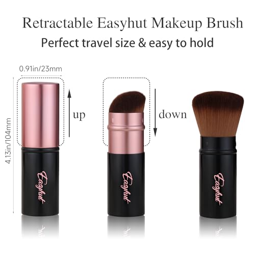 Retractable Kabuki Makeup Brushes 2 Pcs Blush Brushes Set Portable Powder Brushes with Flat and Angled Top for Liquid Cream Cosmetics Travel. (rose gold)