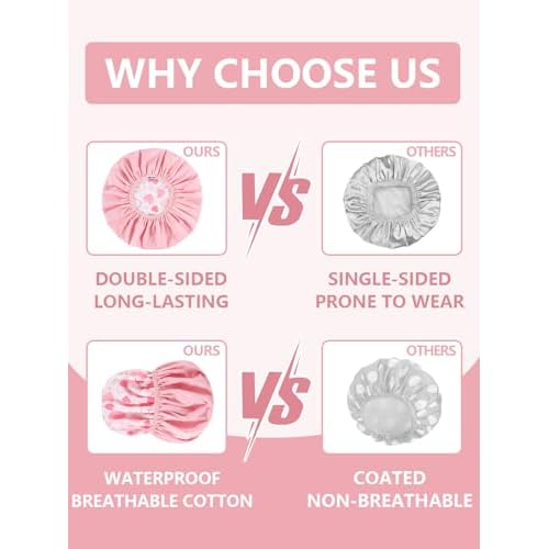 Years Calm Shower Caps For Women Reusable Waterproof£¬Pattern And Solid Color Dual-Layer Design For Dual-Layer Usable£¬Protects Hair In Shower, Spa, Cooking, Clean & Travel (Pink, One Size)