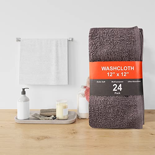24 Pack Wash Cloths | Multicolour 100% Cotton Extra Absorbent Face Towels | Soft, Quick Dry Washcloths for Bathroom, Spa, Gym, Baby & Travel (24 Packs (12x12))