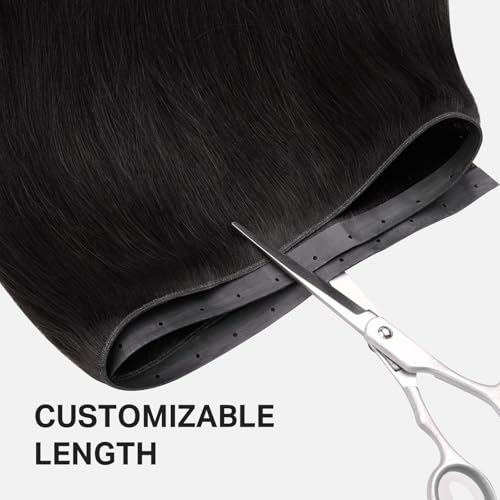 DOORES Butterfly Weft Hair Extensions Human Hair, Natural Black 20 Inch 100g, Double Weft PU Extensions with Micro Beads Invisible Seamless