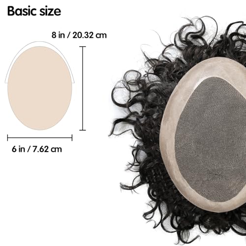 Zakya Hair System for Men Curly Real Human Hair 20mm Curly Mens Toupee 6 * 8in Hair System Replacement Toupee for Men