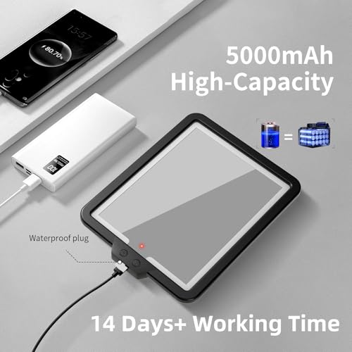Heated Shower Mirror Fogless for Shaving, Fog Free Large 9.5 * 7inch Shower Shaving Mirror with Light, Rechargeable Anti-Fog Shower Mirror with Storage Tray & Razor Holders