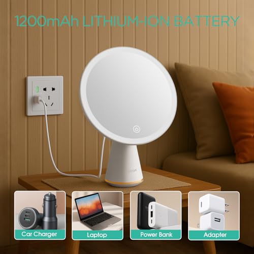 VOYOR Makeup Mirror Rechargeable Travel Vanity Mirror with Lights Removable Desk Mirror Adjustable Angle Light up Makeup Mirror 3 Levels of Adjustable Brightness Led Mirror Makeup CM110