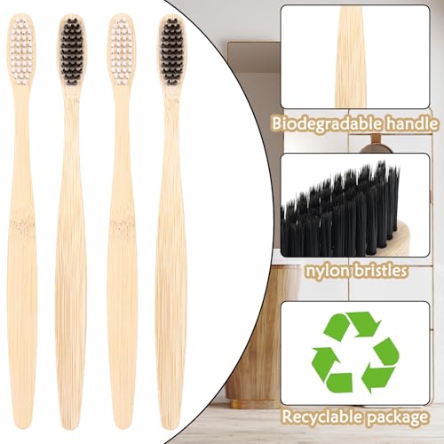 Vesici 200 Pieces Bamboo Toothbrushes Bulk Soft Bristles Toothbrushes with Micro Fur Ultra Wooden Bamboo Teeth Brushes Manual for Adults Travel Family Hotel Use Individually Packaged
