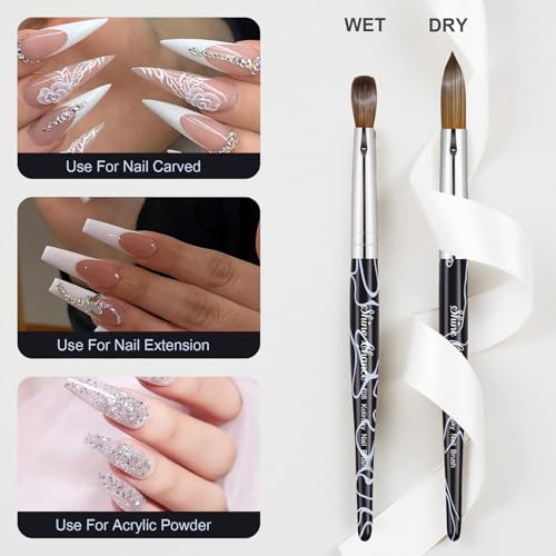 Acrylic Nail Art Brush Size 18, 100% Pure Kolinsky Hair Oval Nail Brush for Acrylic Application, Professional Nail Extension Manicure Tool Striping Nail Drawing Pen for DIY Home Salon