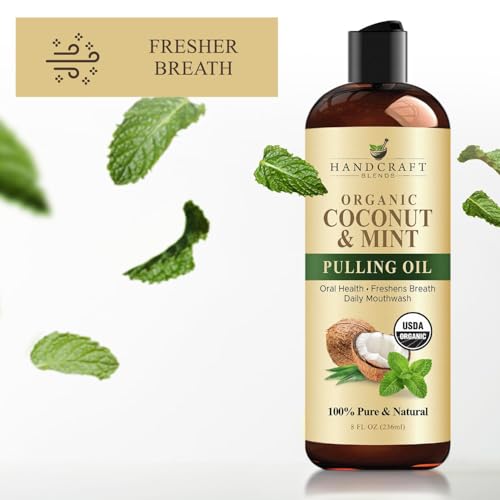 Handcraft Blends Coconut Oil Pulling for Teeth and Gums with Peppermint Oil - Organic Coconut Oil Pulling Oil Mouthwash for Fresh Breath, Oral Health and Cleaner Teeth and Gums - 8 Fl oz