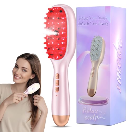 Smedz 5-in-1Scalp Massager Hair Growth Nano Mist Hair Oil Applicator Brush with Cooling Vibration & Hydrating Design, Red & Blue Ambient Light for at-Home SPA Relaxation
