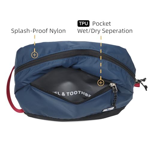 Travel Toiletry Bag 8L, Large Packing Cube with Waterproof TPU Wet/Dry Compartment (03 Blue Abyss)