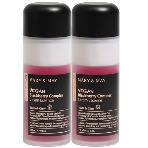 Mary&May Vegan Blackberry Complex Cream Essence Duo- Intense Hydrating & Soothing Face Essence - Fragrance-Free, Hypoallergenic, Deep Moisture, Boost Elasticity, Korean Skincare, 9.46 fl.oz.