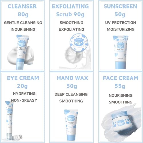 Milk Skincare Set Teen Girls Gifts - Skin Care for Teens 10-12 - Skin Care Set Moisturizing - Skin Care Routine Kit for Women - Skincare for Girls 10-12 - with Eye&Face Cream,Sunscreen (7PCS, Milk)