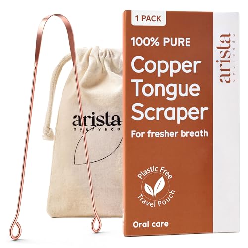 Arista Copper Tongue Scraper for Adults & Kids ? 100% Pure Copper Tongue Cleaner ? Extreme Bad Breath Treatment for Adults, Oral Detox & Hygiene ? 1 Pack with Travel Pouch