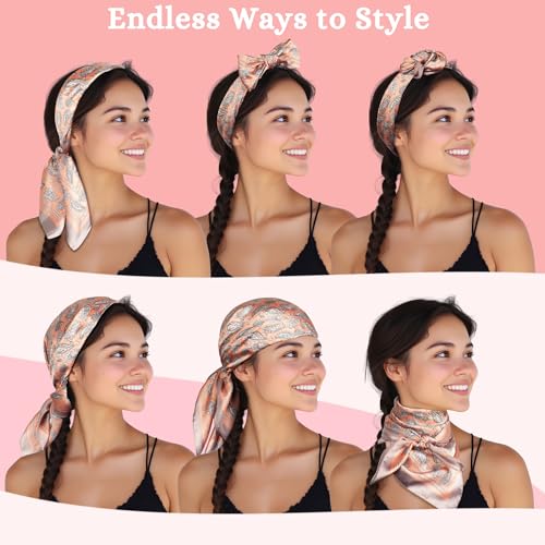 SWAY Small Satin Headbands for Women ? 6-Clip Non-Slip, Wear 10+ Ways as Headband, Boho, Gift for Her- 28in. Handmade in USA