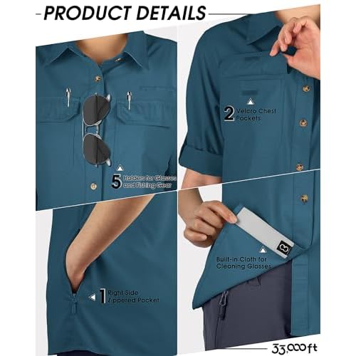 33,000ft Women's UPF 50 UV Sun Protection Shirt, Cool Quick Dry Long Sleeve Outdoor Fishing Hiking Safari Travel Shirt