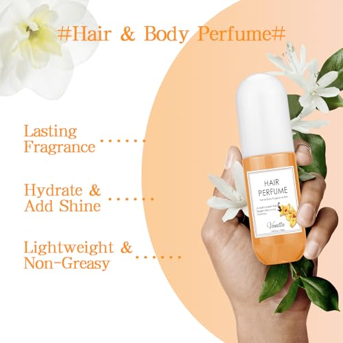Hair Perfume for Women, Long Lasting Pheromone Perfume Spray Deodorizer Refresher, Fresh Warm Sweet Vanilla Fragrance, Nourishing and Hydrating Portable Daily Hair & Body Mist 50 mL