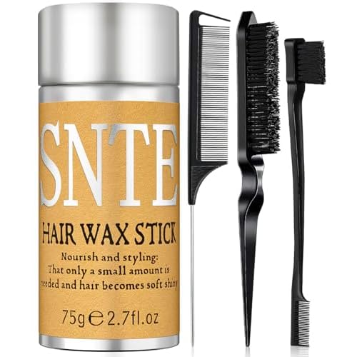 Slick Back Hair Brush & Hair Wax Stick Set - Tames Frizz & Smooths Flyaways - Sleek Ponytails, Buns, Edges - Styling Cream/Gel/Balm/Pomade Stick for Women - Styling Accessories for Girls & Kids