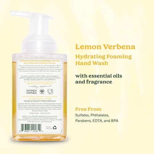 SoF Hydrating Foaming Hand Wash - With Organic Agave Nectar & Coconut Oil- Vegan & Non GMO- Free From Phthalates, Sulfates & Parabens- Lemon Verbena - 8 oz Bottle 6 Pack