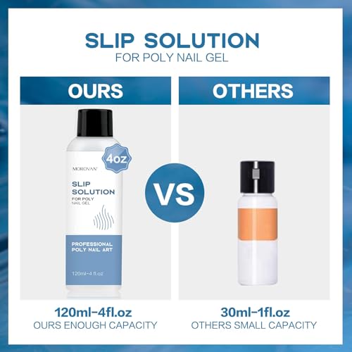 Morovan Poly Gel Slip Solution 120ml Extension Nail Liquid Slip Solution Anti-stick Poly Gel Slip Solutions for Poly Nail Gel with Brush Bottle Cap as A Liquid Cup Easy DIY Poly Gel Nail