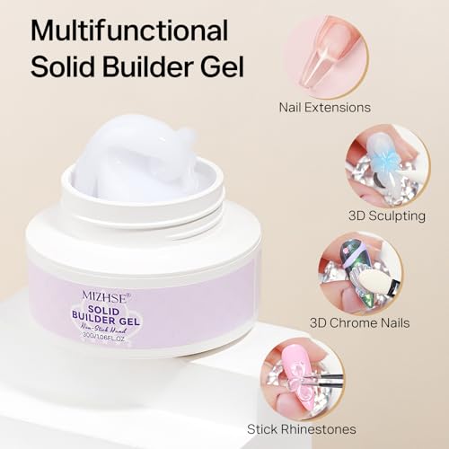 MIZHSE Solid Builder Nail Gel Kit with Nail Drill, Clear White 3D Sculpting Nail Gel for Nail Art with U V Lamp Brush for Nail Extension Home Salon DIY Manicure