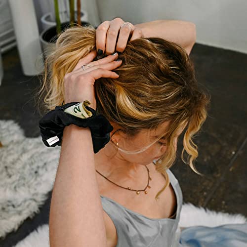 Women's Velvet Hair Scrunchie with Hidden Zipper Pocket, Black, 1 Count - Great for Gifts and Stocking Stuffers