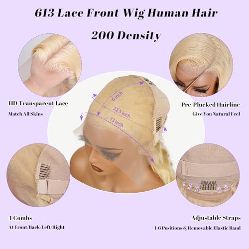 613 13x6 Lace Front Wig Human Hair 200 Density 30 Inch Straight 613 Blonde Wig Human Hair 13x6 200 Density HD Lace Front Wigs Human Hair Blonde Pre Plucked for Women
