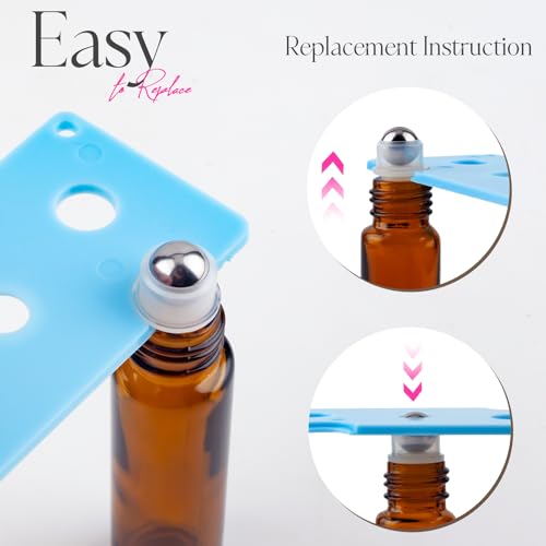 ZEJIA 10ml Roller Bottles for Essential Oils, 4 Pack Glass Roll on Bottles, Refillable Perfume Bottle, with Stainless Steel Roller Balls, 2 Droppers, 1 Opener, Labels (Amber)