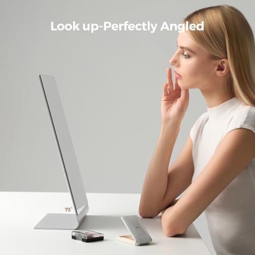 Frameless Makeup Mirror for Desk, 15 Inch Aluminum Standing Table Mirror, Large Counter Top Mirror
